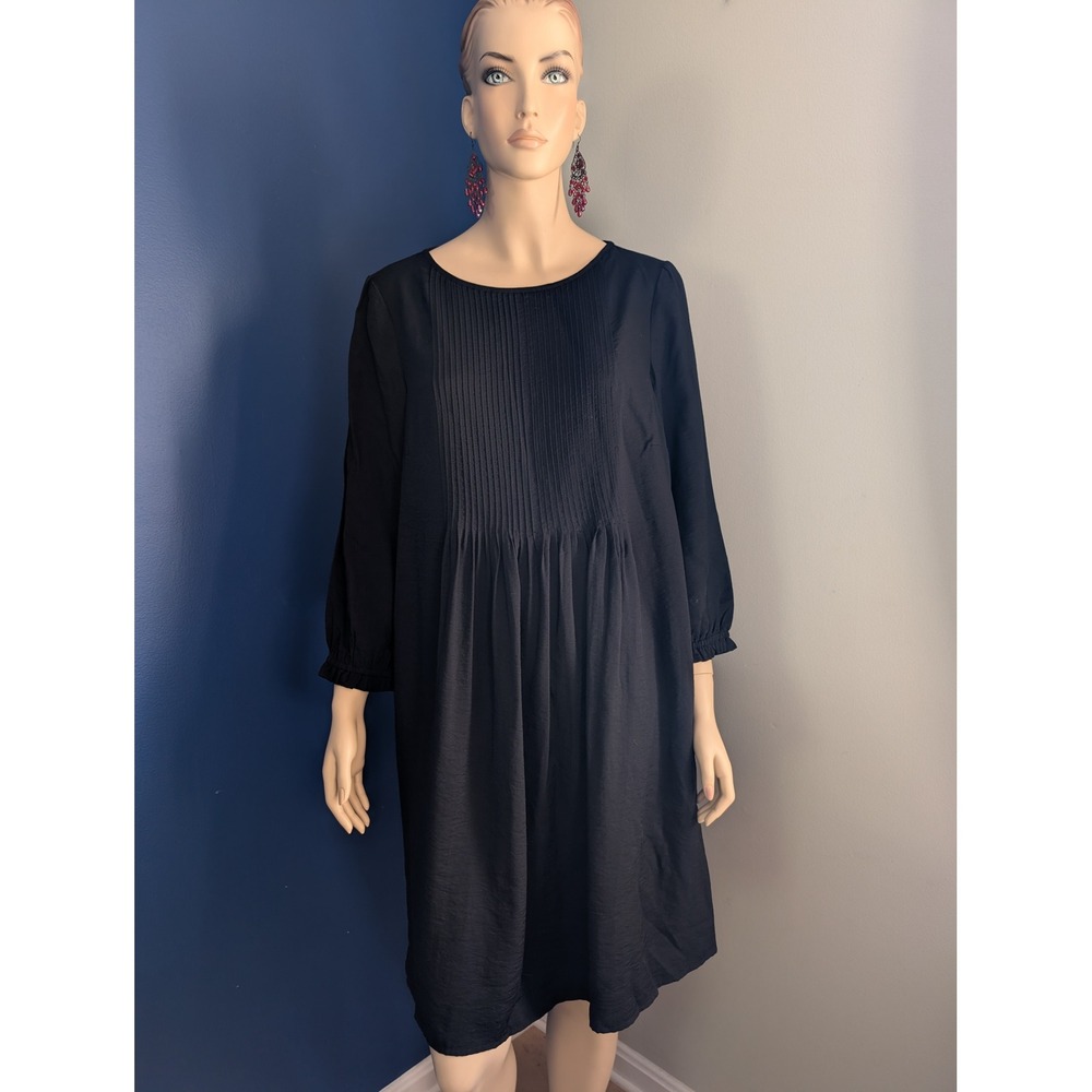 J. Jill‎ Black Dress Pleated Long Sleeve Casual Career Midi Dress Size M